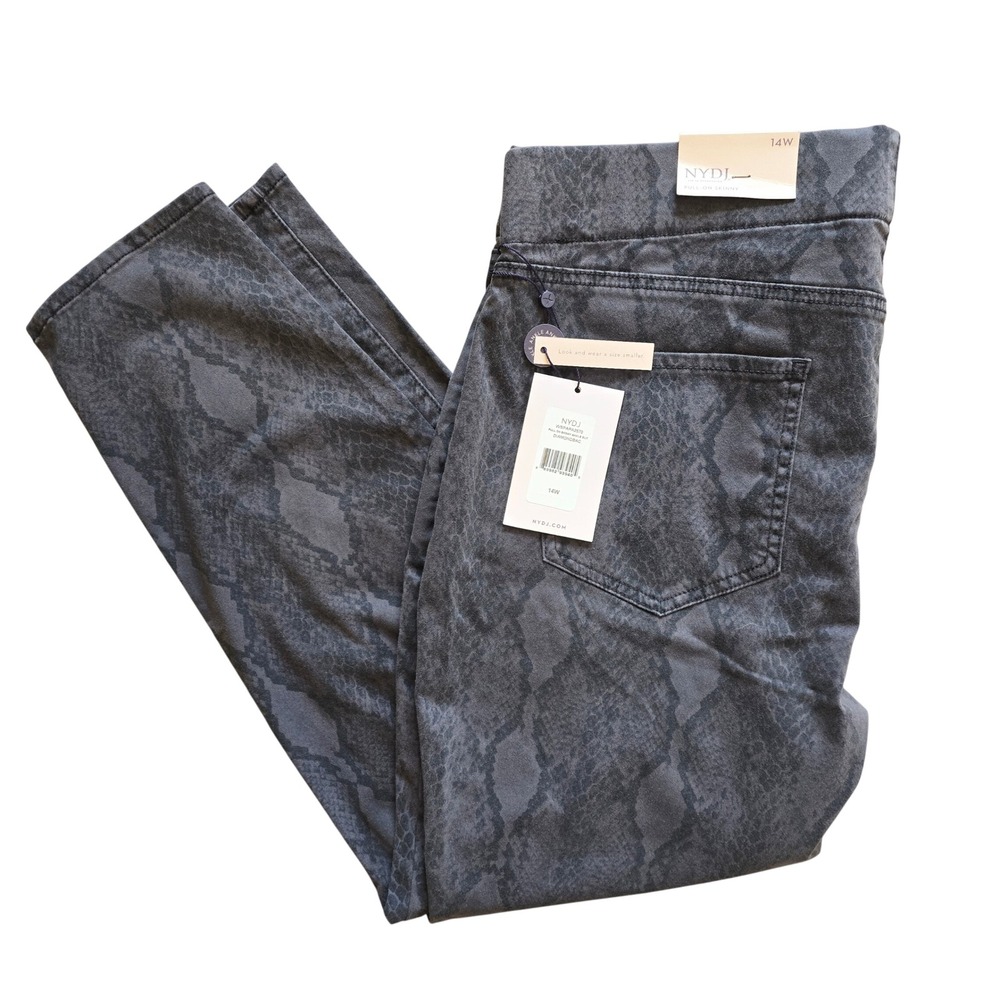NYDJ Womens 14W Pull On Skinny Ankle Slit Pants Grey Snake Print WSPAPA2570 NWT